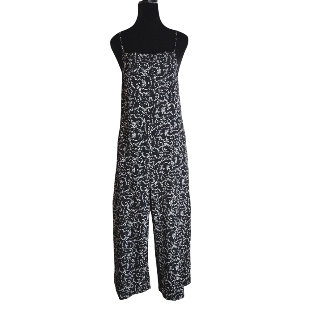 CALISTA Wide Leg Black and White Floral Jumpsuit Adjustable Strap Size Small - Picture 2 of 8